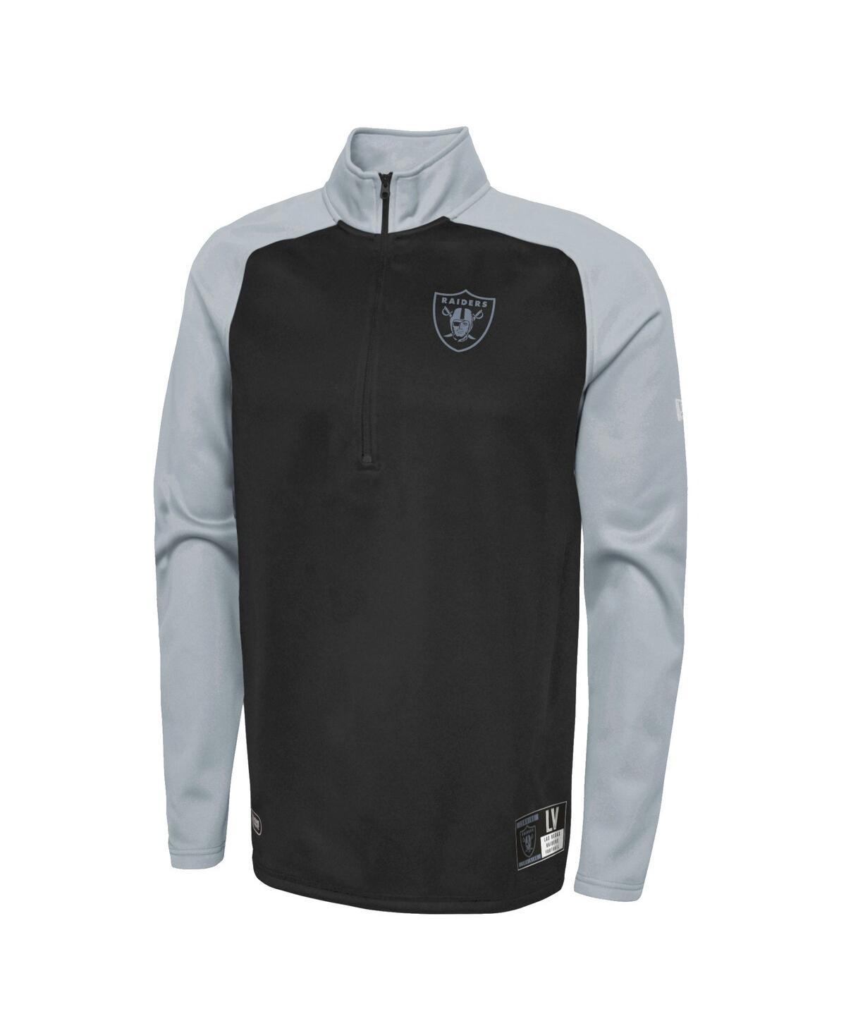 NEW ERA MEN'S NEW ERA BLACK LAS VEGAS RAIDERS COMBINE AUTHENTIC O-LINE RAGLAN HALF-ZIP JACKET 