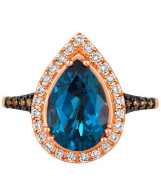 Deep Sea Blue Topaz (3 ct. t.w.) & Diamond (3/8 ct. t.w.) Teardrop Halo Ring in 14k Rose Gold