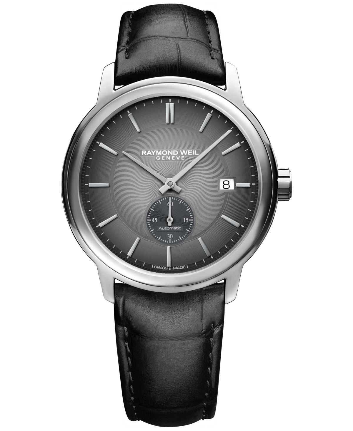 Raymond Weil Men's Swiss Automatic Maestro Small Seconds Black Leather Strap Watch 40mm