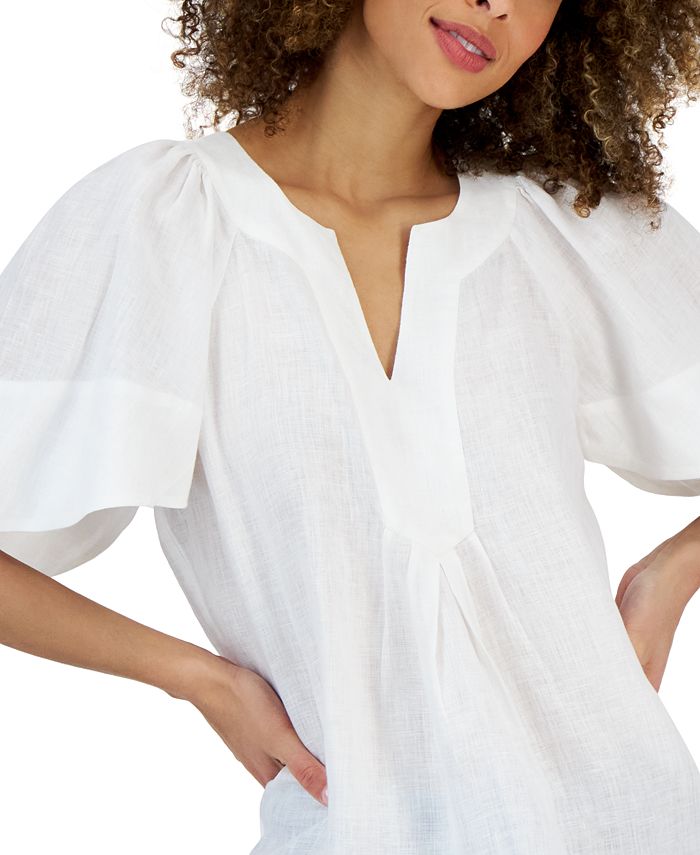 Coastalina Linen V-Neck Flutter Top