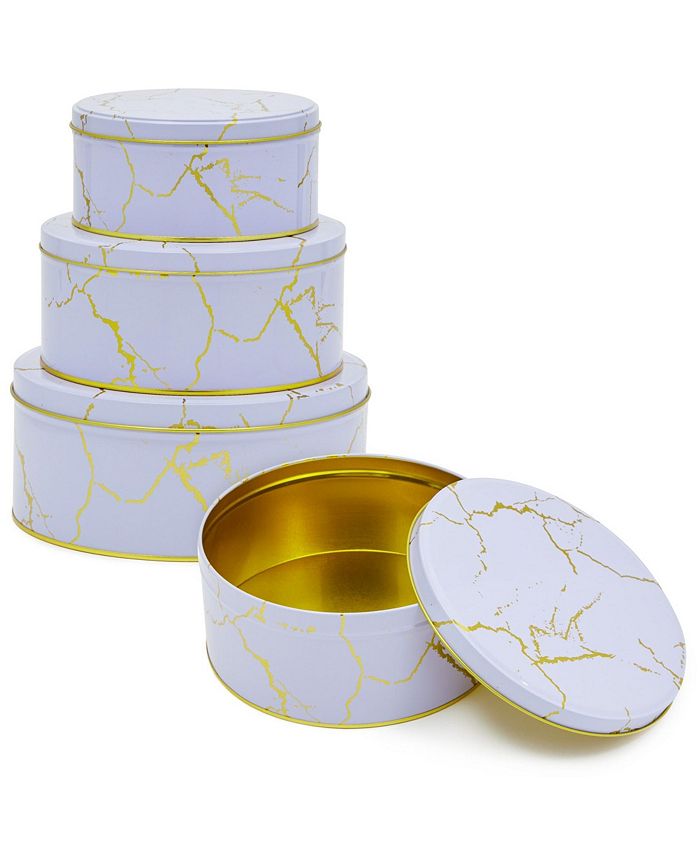 Juvale Purple Marble Nesting Tins Set with Lids, Round Cookie