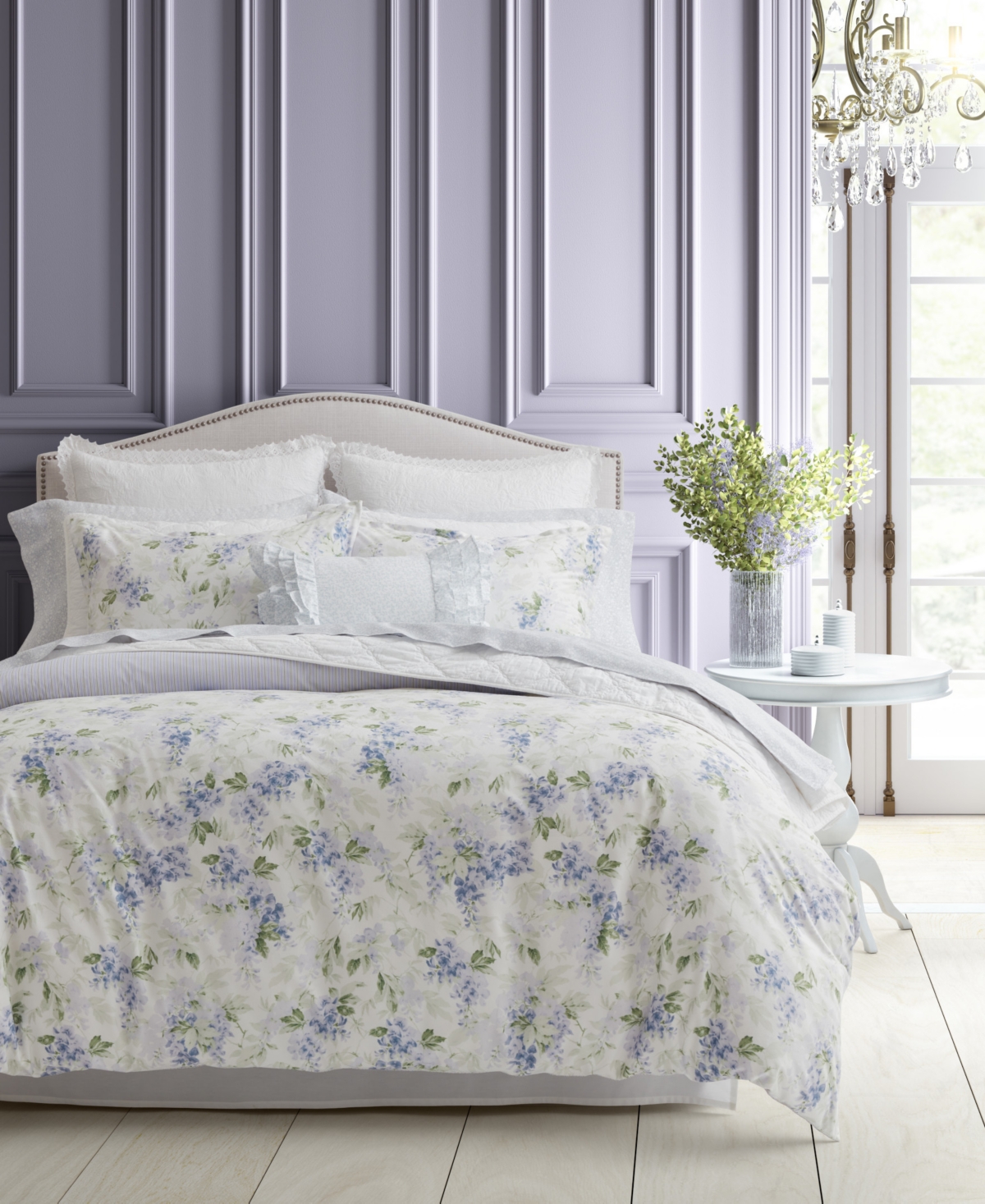 Laura Ashley Wisteria Faux Velour 3 Piece Duvet Cover Set, King In Heather