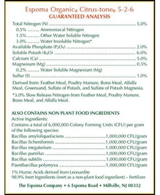  CT4 Organic Citrus-tone 5-6-2 Citrus  Avacado Food, 4lb Bag