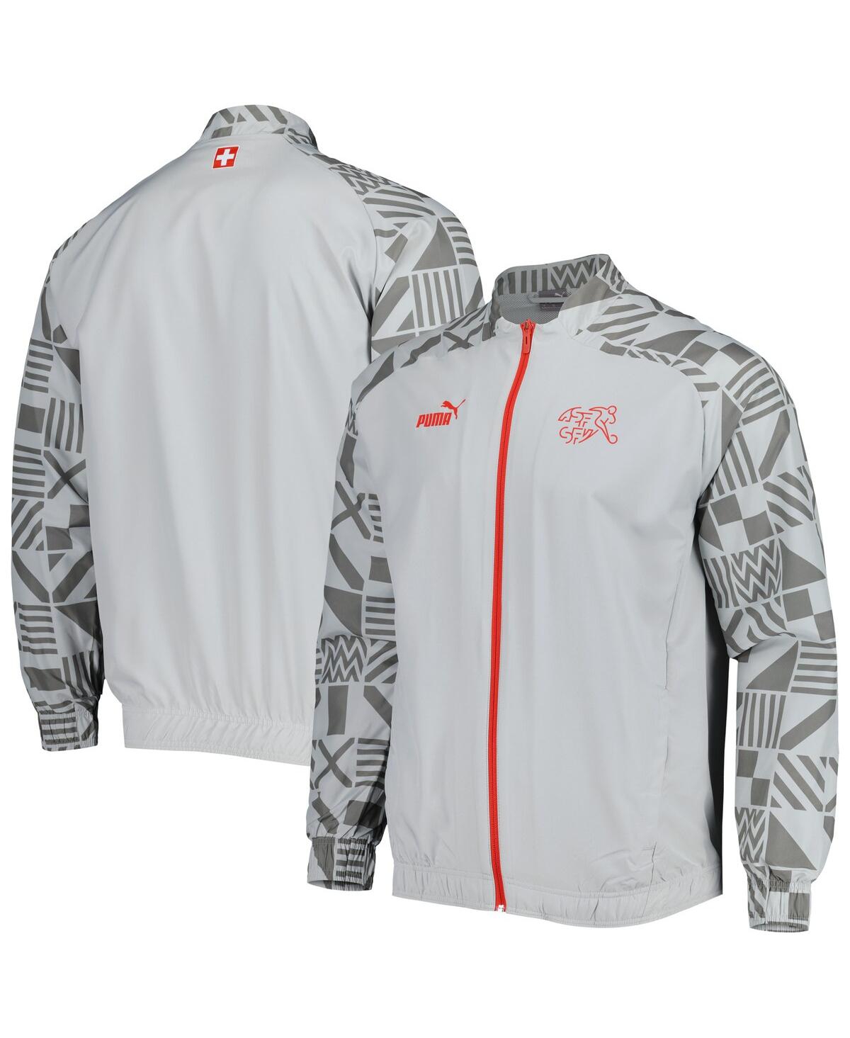 Shop Puma Men's  Gray Switzerland National Team Pre-match Raglan Full-zip Training Jacket