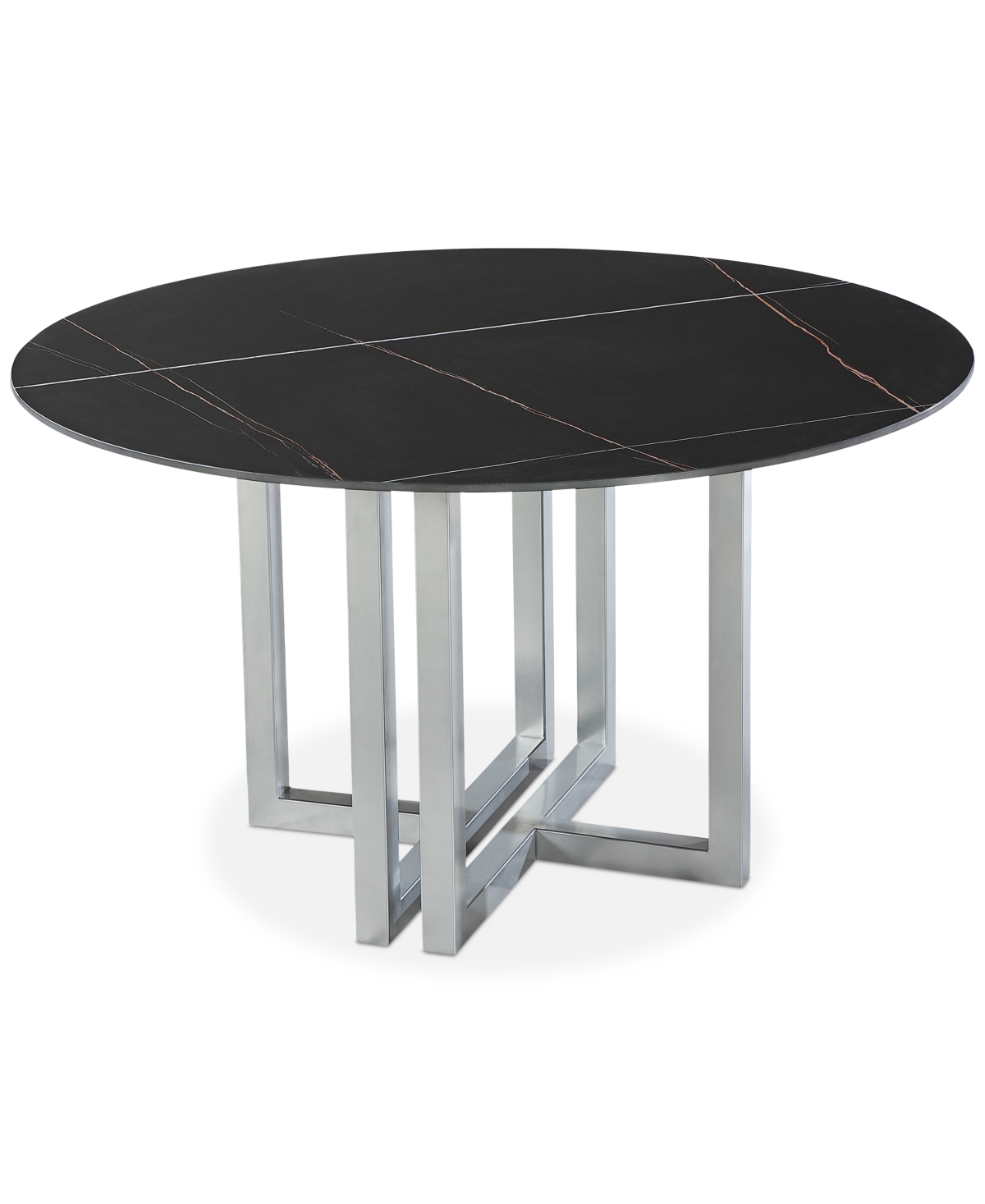 Emila Round Sintered Stone Dining Table, Created for Macy's - Black Sintered Stone With Silver Base