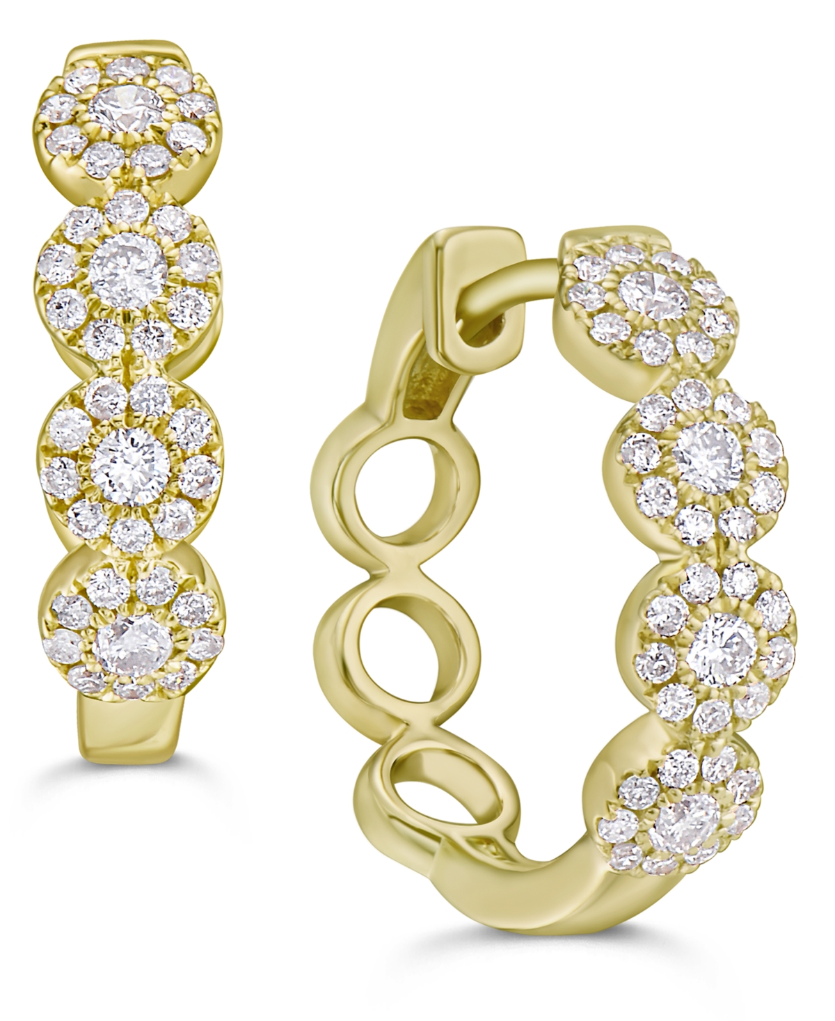 Macy's Diamond Halo Hoop Earrings (1/2 Ct. T.w.) In 14k White Or Yellow Gold In Yellow Gold