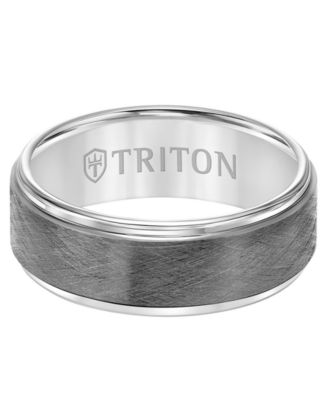 Men's Crystalline Finish Tungsten Comfort Fit Wedding Band in White & Gray Tungsten Carbide
