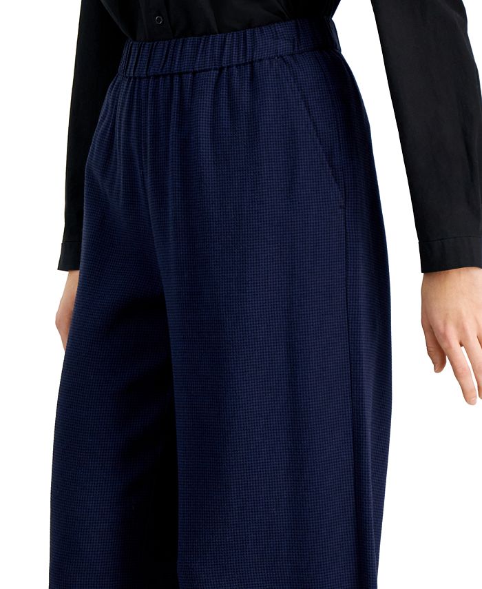 EILEEN FISHER Womens Gray Pocketed Tie Ankle Crop Drawstring Check Straight leg Pants main image 1