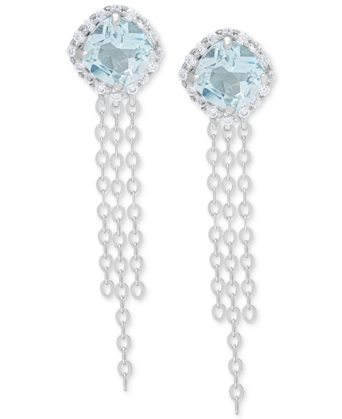 (1-1/4 ct. t.w.) & Lab grown White Sapphire (1/6 ct. t.w.) Cushion Halo Chain Drop Earrings in Sterling Silver - Blue Topaz