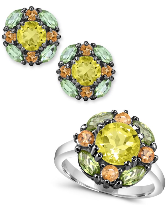 Multi-Gemstone Cluster Stud Earrings & Ring Collection in Sterling Silver