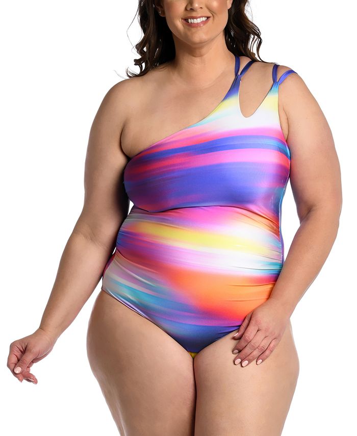 Plus Size Sunset Shores One-Shoulder Strappy One-Piece Swimsuit