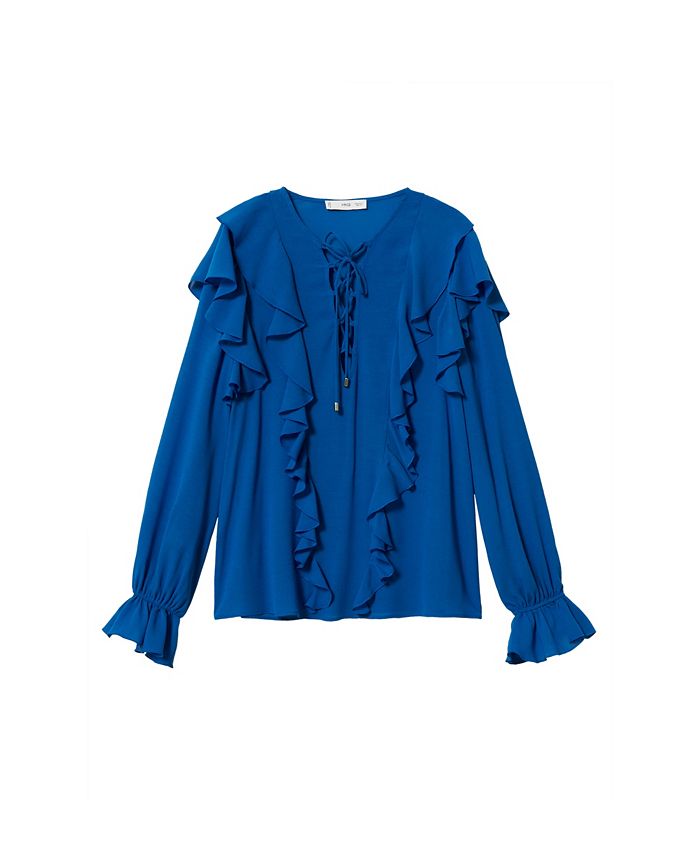 MANGO Women's Ruffle Blouse with Laces V-Neck Top - Macy's