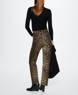 MANGO Women's Animal Print Straight Jeans