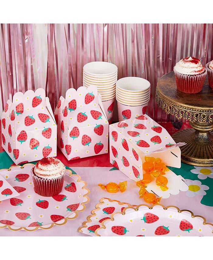 Sparkle and Bash Strawberry Birthday Party Favor Treat Boxes (Pink, 3.5