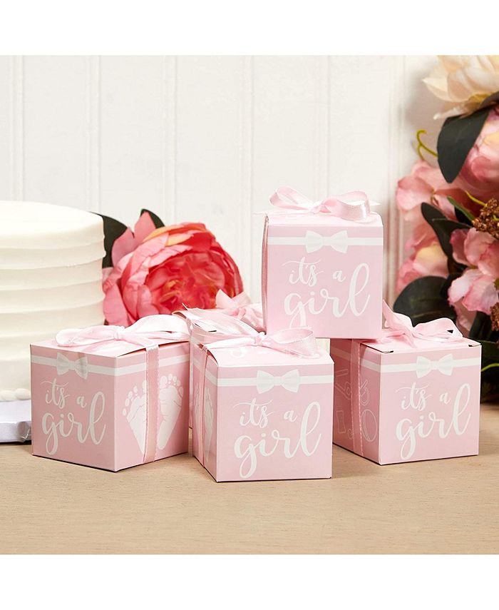 Sparkle and Bash Its a Girl Baby Shower Party Favor Boxes with Ribbons