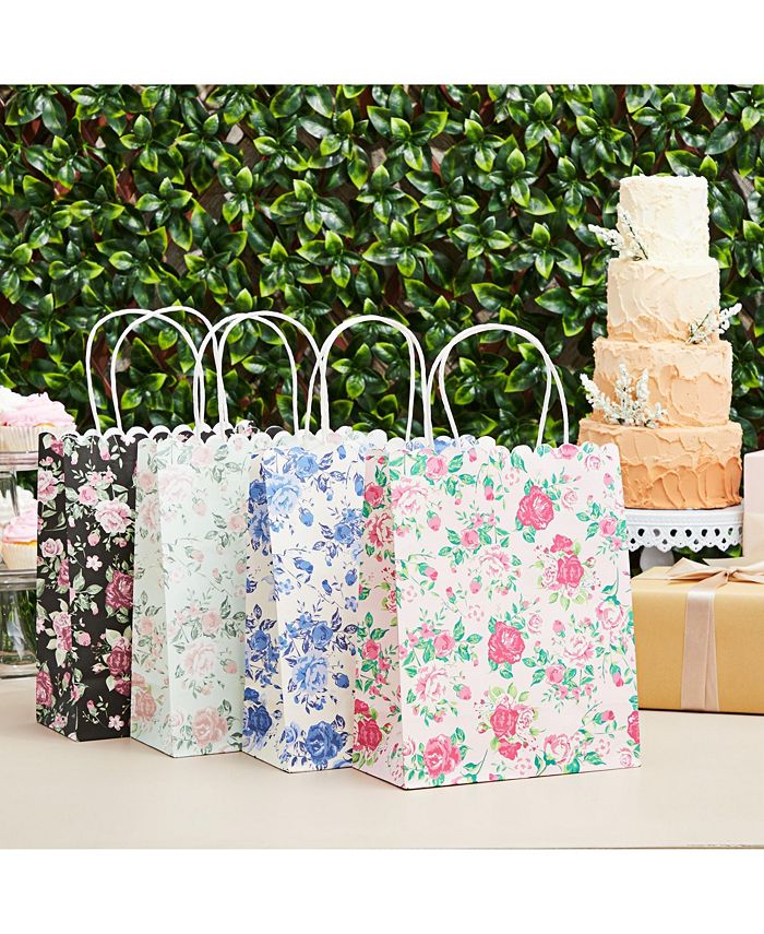 Sparkle and Bash 24 Pack Floral Gift Bags with Handles, Medium Size
