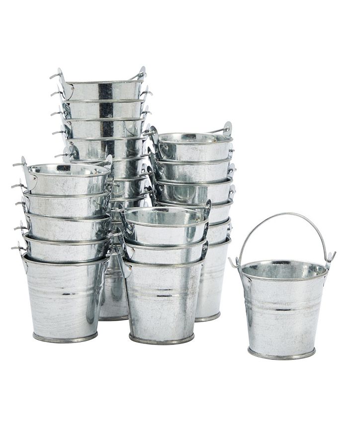 Juvale 24 Pack Mini Galvanized Buckets with Handles, Small Metal Tin