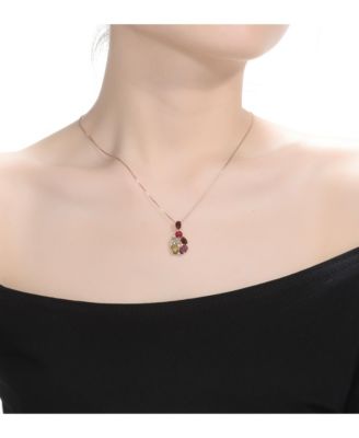 Sterling Silver 18K Rose Gold Plated Multicolored Cubic Zirconia Accent Pendant Necklace