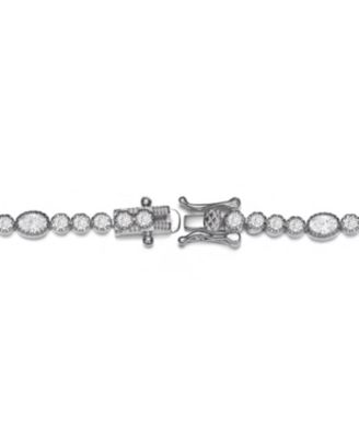 Sterling Silver with Rhodium Plated Clear Round and Oval Cubic Zirconia Bezel Set Tennis Bracelet