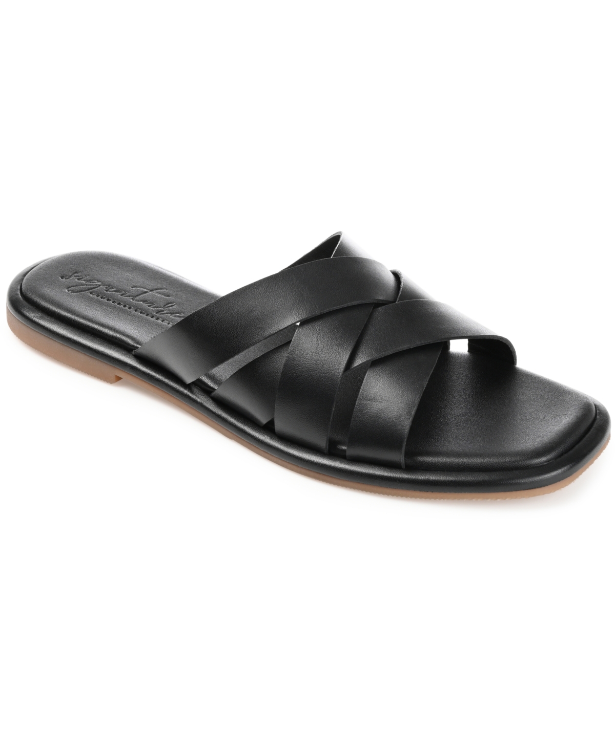 Journee Signature Parker Woven Leather Slide Sandal In Black