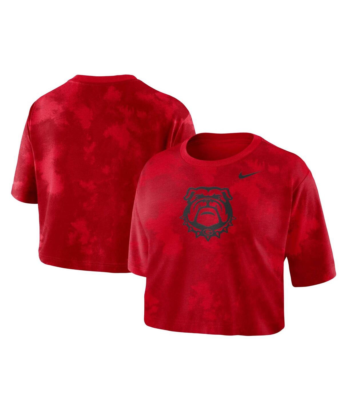 Shop Nike Women's  Red Georgia Bulldogs Tie-dye Cropped T-shirt