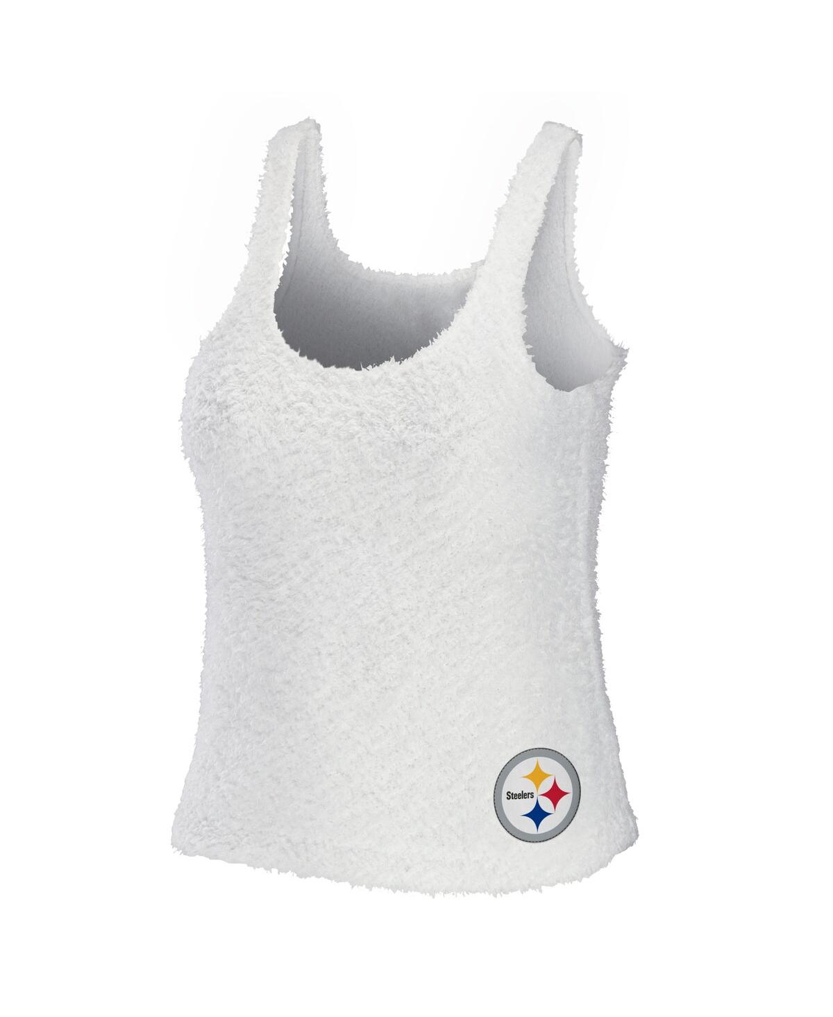 Shop Wear By Erin Andrews Women's  Cream Pittsburgh Steelers Cozy Scoop Neck Tank Top Pants Sleep Set