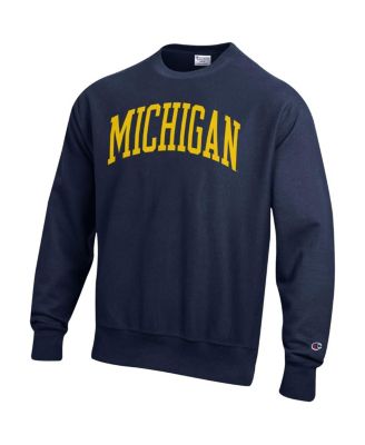 Men's Navy Michigan Wolverines Arch Reverse Weave Pullover Sweatshirt