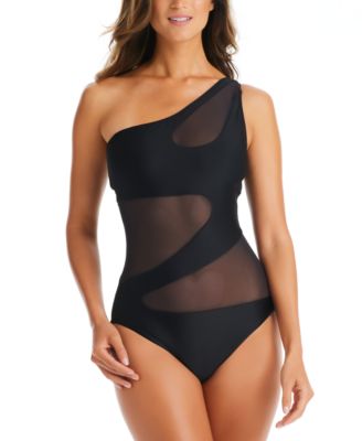 sheer mesh cutout one piece swimsuit with lining