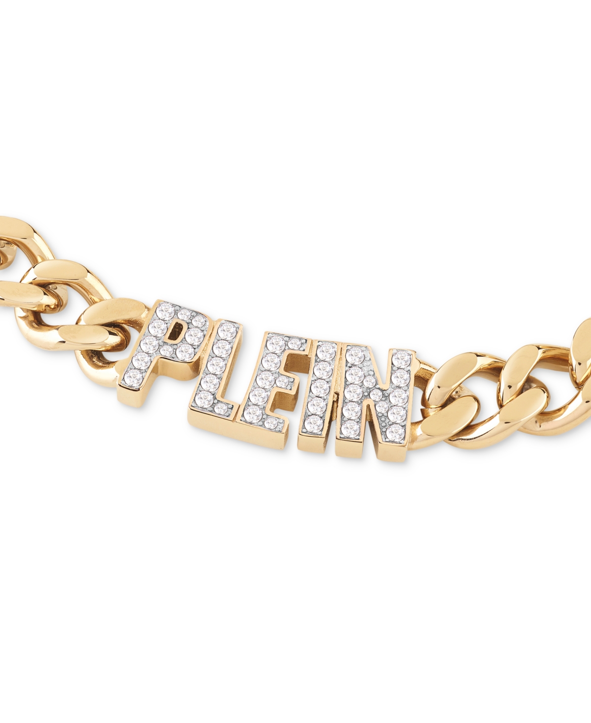 Shop Philipp Plein Gold-tone Ip Stainless Steel Pave Plein Lettering Cuban Link Necklace, 15" + 2-3/4" Extender In Ip Yellow Gold