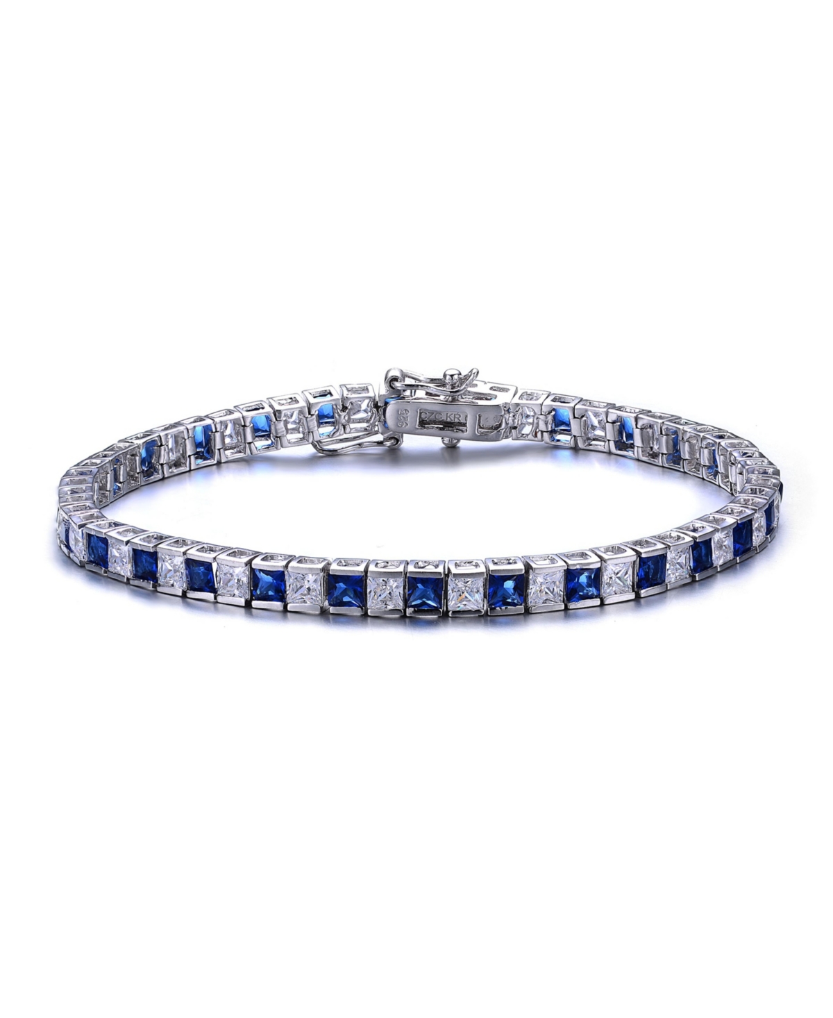 GENEVIVE STERLING SILVER CUBIC ZIRCONIA AND BLUE TENNIS BRACELET