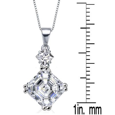 Sterling Silver White Cubic Zirconia Square Asscher-cut Necklace