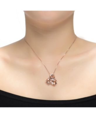 Sterling Silver 18K Rose Gold Plated Pink Cubic Zirconia Accent Pendant Necklace