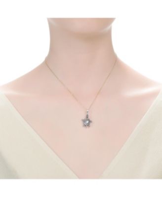Sterling Silver with Rhodium Plated Turtle Pendant Necklace