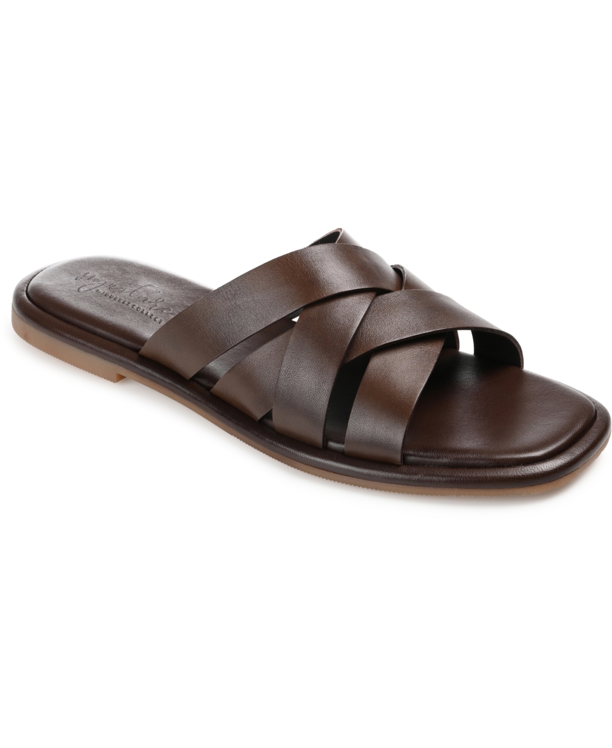 Journee Signature Parker Woven Leather Slide Sandal In Brown
