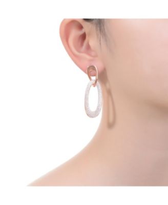 18k Rose Gold Plated with Cubic Zirconia Raindrop Dangle Earrings in Sterling Silver