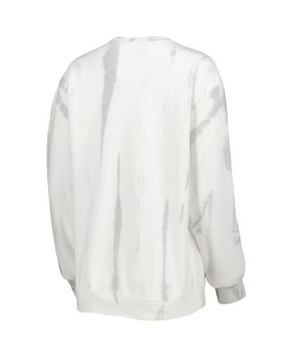 Men's White, Silver Michigan Wolverines Classic Arch Dye Terry Crewneck Pullover Sweatshirt