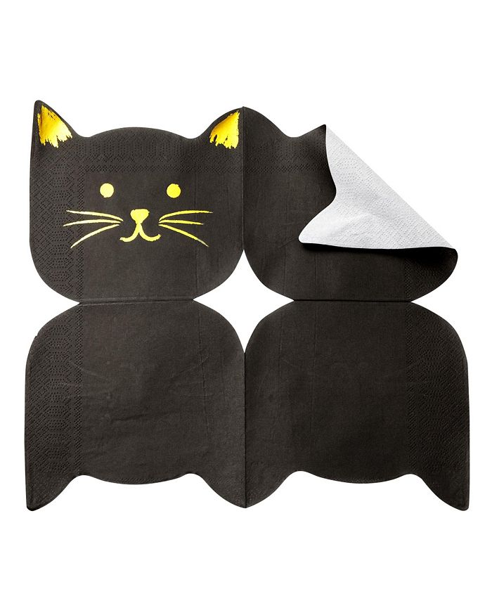 Blue Panda 50 Pack Black Cat Cocktail Napkins with Gold Foil Accents