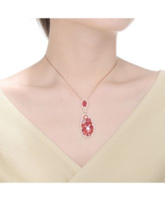 Sterling Silver Red, Purple and Pink Cubic Zirconia Oval Shaped Pendant