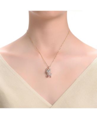 Sterling Silver Rhodium and 18K Gold Plated Enamel and Cubic Zirconia Cat Pendant