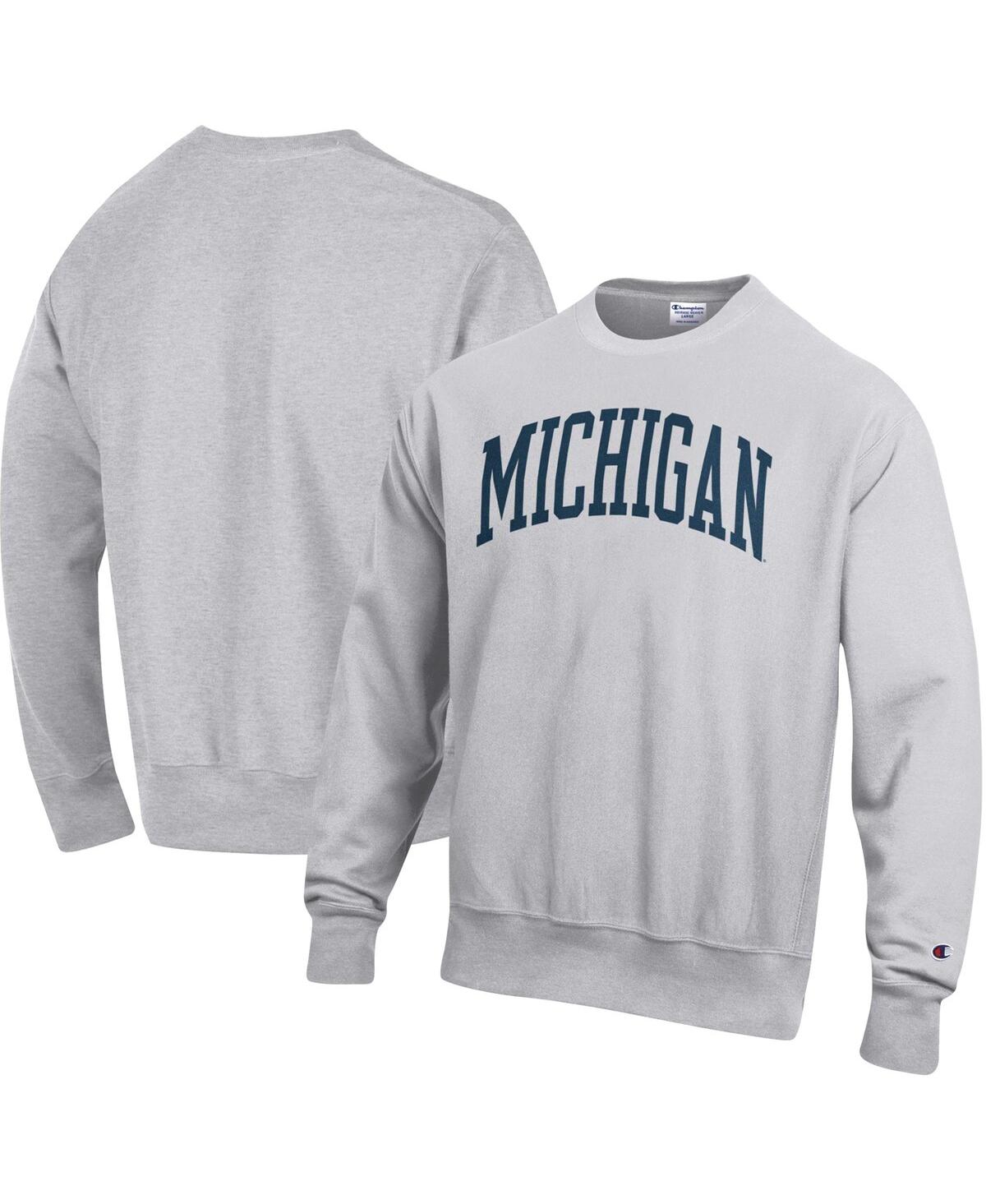 Men's ChampionMichigan Wolverines Big and Tall Reverse Weave Fleece Crewneck Pullover Sweatshirt - Ash