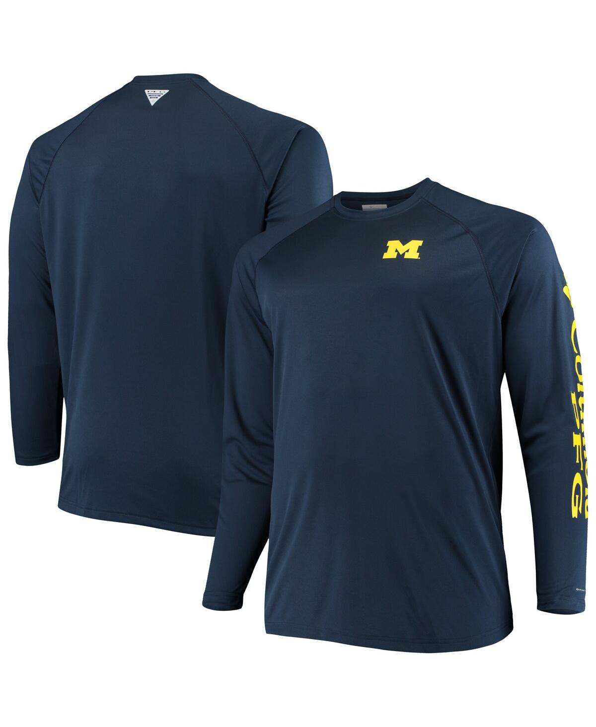 COLUMBIA MEN'S COLUMBIA NAVY MICHIGAN WOLVERINES BIG AND TALL TERMINAL TACKLE LONG SLEEVE OMNI-SHADE T-SHIRT 