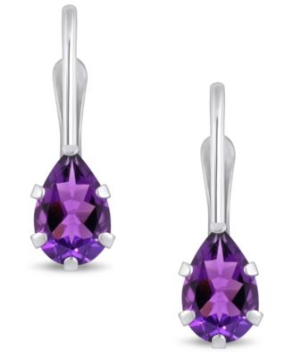 Gemstone Leverback Earrings in 10K White Gold
