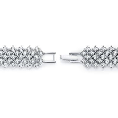 Sterling Silver Rhodium Plated Clear Cubic Zirconia 4-Row Tennis Bracelet