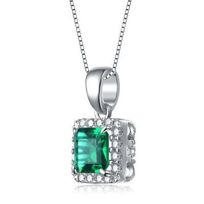 Sterling Silver White Gold Plating Cubic Zirconia Asscher Cut Drop Pendant