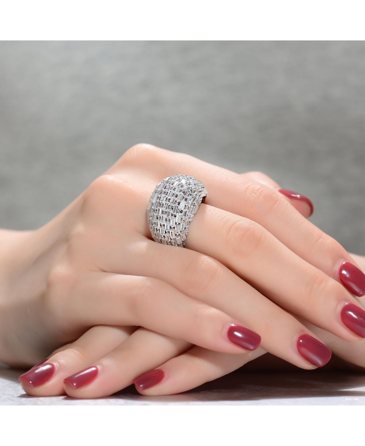 Genevive Sterling Silver with Rhodium PlatedGreen Cubic Zirconia Cluster Dome Ring - Clear