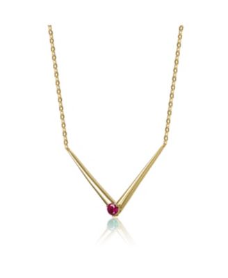 14k Yellow Gold Plated with Green Cubic Zirconia Solitaire Chevron Layering Necklace in Sterling Silver