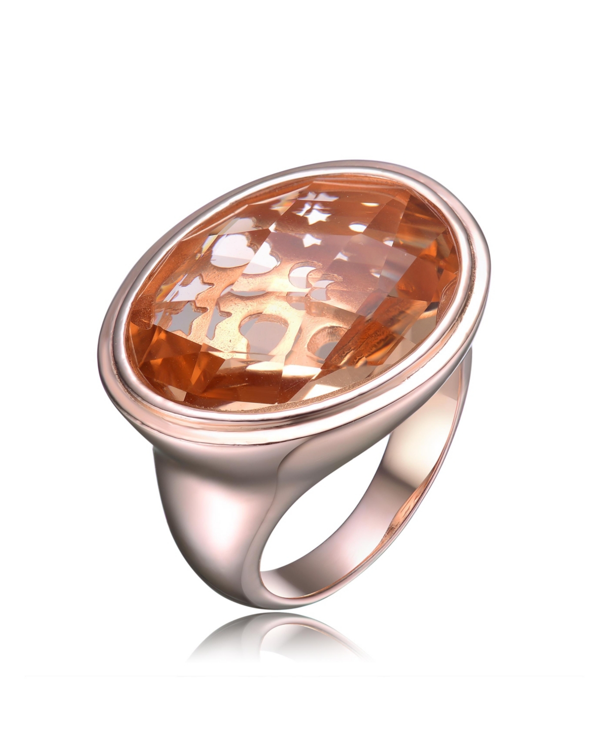 Sterling Silver 18K Rose Gold Plated Morganite Cubic Zirconia Solitaire Ring - Morganite