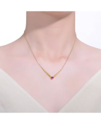 14k Yellow Gold Plated with Green Cubic Zirconia Solitaire Chevron Layering Necklace in Sterling Silver