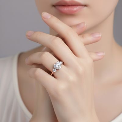 Sterling Silver Heart and Round Clear Cubic Zirconia's Three-Stone "I Love You" Ring