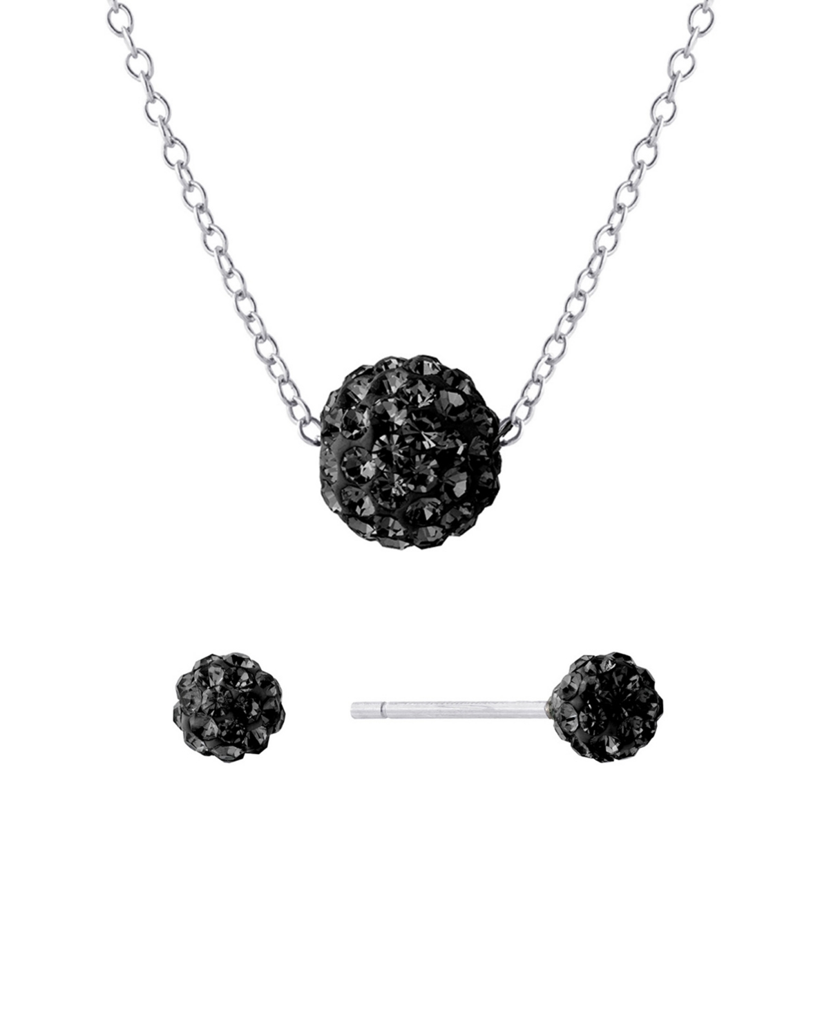 Giani Bernini Gianni Bernini 2-piece Clear Crystal Pave Ball Stud Necklace Set (1.2 Ct. T.w.) In Sterling Silver In Black
